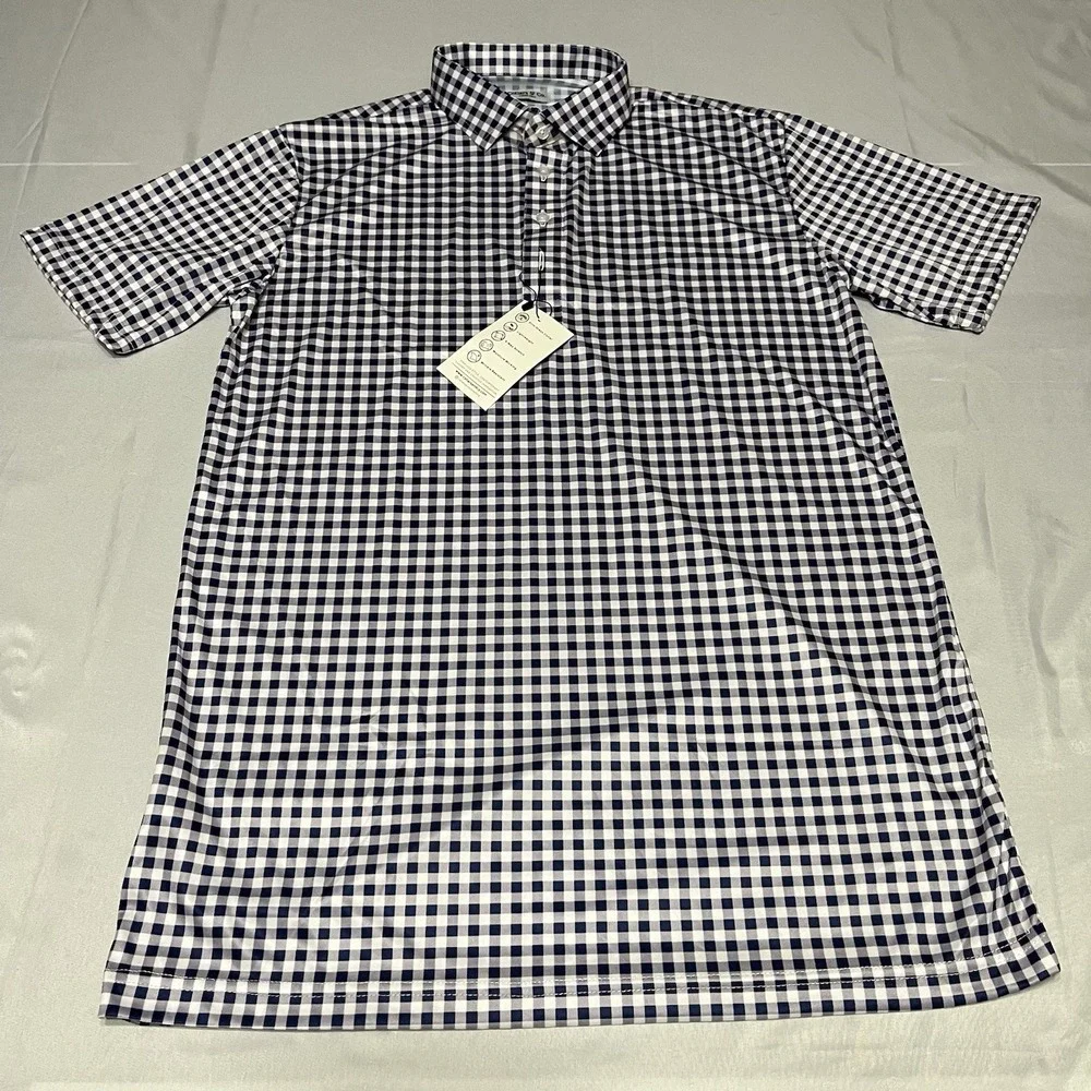 NWT Collars and Co Dress Collar Polo Shirt Mens LT TALL Navy Blue Gingham - Picture 2 of 7